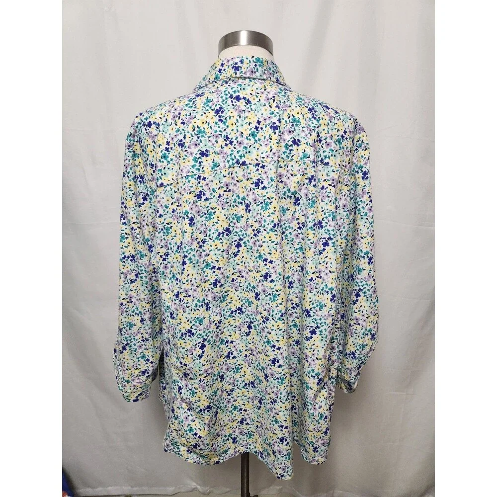 Croft Barrow Womens Top Blouse 3X Purple Floral Button Front 3/4 Sleeve